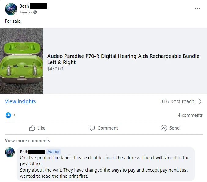 facebook add for used hearing aid