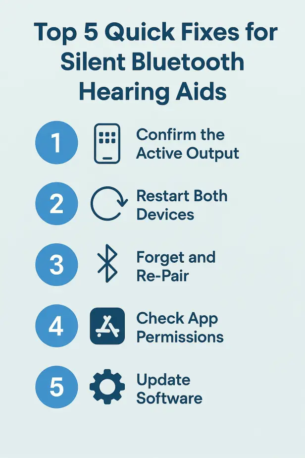 Bluetooth-connected hearing aid and smartphone troubleshooting connection issue